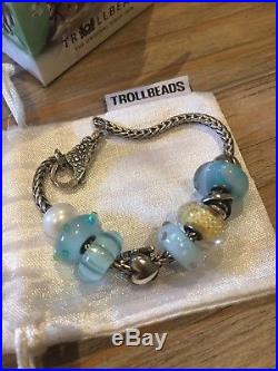 GENUINE TROLLBEADS BRACELET complete with 3 Silver Charms & 6 Beads plus stopper