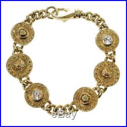 GIANNI VERSACE Medusa Charm Motif Rhinestone Gold Chain Bracelet Bangle O02764