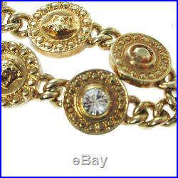 GIANNI VERSACE Medusa Charm Motif Rhinestone Gold Chain Bracelet Bangle O02764