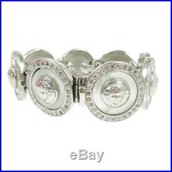 GIANNI VERSACE Medusa Charm Motif Rhinestone Silver Bracelet Bangle AK39689