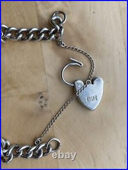 GJLtd Georg Jensen Vintage Sterling Silver Charm Bracelet Heart Padlock & Charms