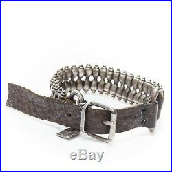 GOTI silver charm brown distress leather belt bracelet buckle grunge rock & roll