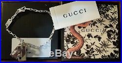 GUCCI Double G Tag Pendant Charm Sterling Silver Bracelet Link Chain 7