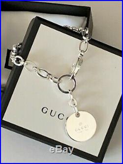 GUCCI New in Box Women's Sterling Silver Bracelet with Gucci Charm Made in Italy