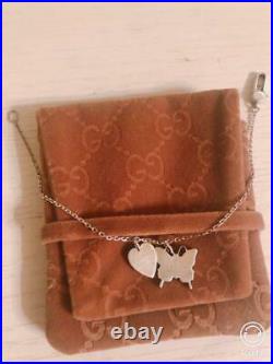 GUCCI Sterling Silver 925 Heart & Butterfly Motif Charm Bracelet 7.4 NO BOX