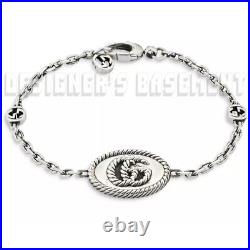 GUCCI size 18 Sterling Silver MARMONT Torchon Double G charms Chain Bracelet NIB