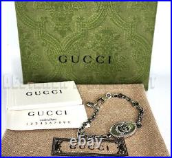 GUCCI size 18 Sterling Silver MARMONT Torchon Double G charms Chain Bracelet NIB