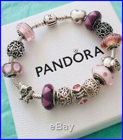 Genuine 925 Silver Pandora Bracelet With 14 Charms + Box 19 cm