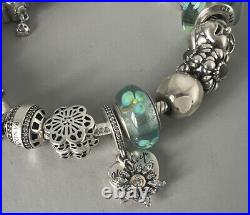 Genuine FULL PANDORA Wildflower meadow charm bracelet. 21cm Silver SEE PICS