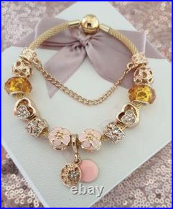 Genuine Gold Pandora Bracelet Bangle & Gold Charms + Pandora Box. 20 cms
