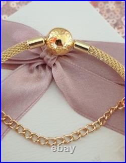 Genuine Gold Pandora Bracelet Bangle & Gold Charms + Pandora Box. 20 cms