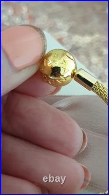 Genuine Gold Pandora Bracelet Bangle & Gold Charms + Pandora Box. 20 cms