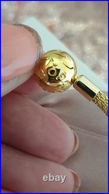 Genuine Gold Pandora Bracelet Bangle & Gold Charms + Pandora Box. 20 cms