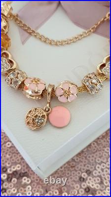 Genuine Gold Pandora Bracelet Bangle & Gold Charms + Pandora Box. 20 cms