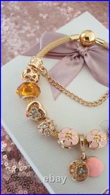 Genuine Gold Pandora Bracelet Bangle & Gold Charms + Pandora Box. 20 cms