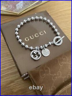 Genuine Gucci Boule charm bracelet sterling silver with box pouch