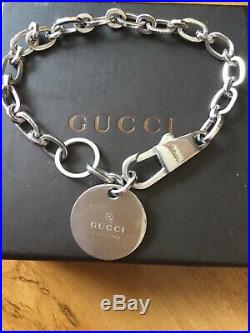 Genuine Gucci Sterling Silver Disc Charm Bracelet Fully Hallmarks 23cm Long