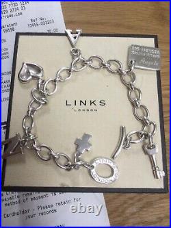 Genuine Links Of London Classic Silver Bracelet & Charms With Harrods Receipt