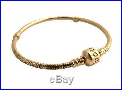 Genuine PANDORA Barrel Clasp Charm Bracelet 14K Gold Vermeil Plated 590702HV