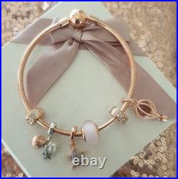 Genuine PANDORA Bracelet in Rose Gold & 6 PANDORA Rose Gold Charms 20 cm + Box Genuine PANDORA Bracelet in Rose Gold & 6 PANDORA Rose Gold Charms 20 cm + Box