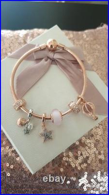 Genuine PANDORA Bracelet in Rose Gold & 6 PANDORA Rose Gold Charms 20 cm + Box Genuine PANDORA Bracelet in Rose Gold & 6 PANDORA Rose Gold Charms 20 cm + Box