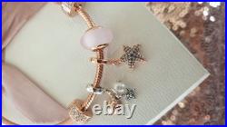 Genuine PANDORA Bracelet in Rose Gold & 6 PANDORA Rose Gold Charms 20 cm + Box Genuine PANDORA Bracelet in Rose Gold & 6 PANDORA Rose Gold Charms 20 cm + Box