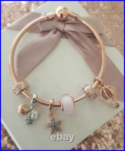 Genuine PANDORA Bracelet in Rose Gold & 6 PANDORA Rose Gold Charms 20 cm + Box Genuine PANDORA Bracelet in Rose Gold & 6 PANDORA Rose Gold Charms 20 cm + Box