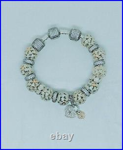 Genuine PANDORA MOMENTS Silver Bracelet (18cm) with Charms