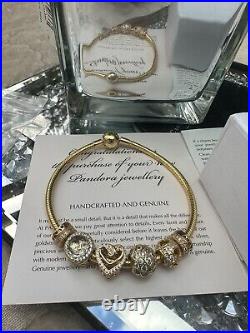 Genuine Pandora 14k Gold Snake Chain Bracelet 19cm Includes 6 Charms S925 Ale