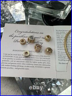 Genuine Pandora 14k Gold Snake Chain Bracelet 19cm Includes 6 Charms S925 Ale
