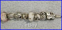 Genuine Pandora. 925 Silver Bracelet With SOLID 14k Gold Clasp & 18 Charms 19cm