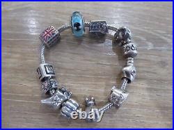 Genuine Pandora Beautiful Vintage Solid Silver Bracelet With Charms Marked Ale