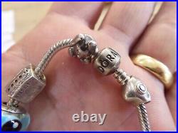 Genuine Pandora Beautiful Vintage Solid Silver Bracelet With Charms Marked Ale