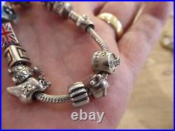 Genuine Pandora Beautiful Vintage Solid Silver Bracelet With Charms Marked Ale