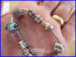 Genuine Pandora Beautiful Vintage Solid Silver Bracelet With Charms Marked Ale
