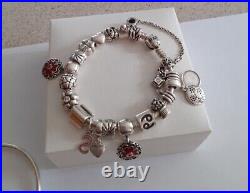 Genuine Pandora Bracelet, 17 Charms, 2 Spacers, Safety Chain & bangle boxed