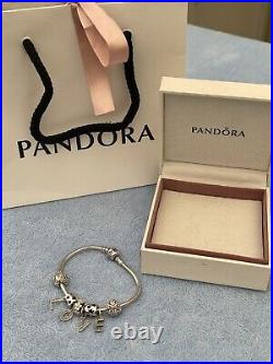 Genuine Pandora Bracelet 18cm, Daisy & Love Charms, Cost £345 Boxed & Gift Bag