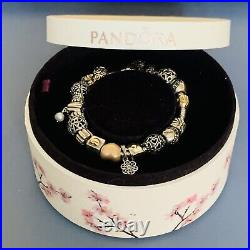 Genuine Pandora Bracelet 20cm 14k Gold Clasp Two Tone Charms and Jewellery Box