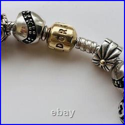 Genuine Pandora Bracelet 20cm 14k Gold Clasp Two Tone Charms and Jewellery Box