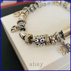 Genuine Pandora Bracelet 21cm Gold Clasp Bracelet with Gold/ Silver Charms