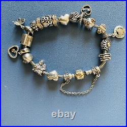 Genuine Pandora Bracelet 21cm Gold Clasp Bracelet with Gold/ Silver Charms