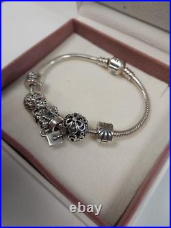 Genuine Pandora Bracelet -6 Genuine Pandora Charms -Original Box -ALE 925 Silver