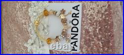 Genuine Pandora Bracelet Bangle Gold Signature Clasp+ Gold Charms 19 cm + Box Genuine Pandora Bracelet Bangle Gold Signature Clasp+ Gold Charms 19 cm + Box