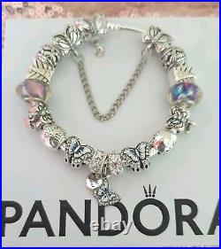 Genuine Pandora Bracelet Butterfly Clasp +Charms S925 ALE 19 cm+ Pandora Box