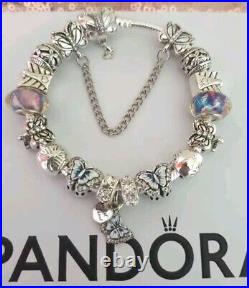 Genuine Pandora Bracelet Butterfly Clasp +Charms S925 ALE 19 cm+ Pandora Box