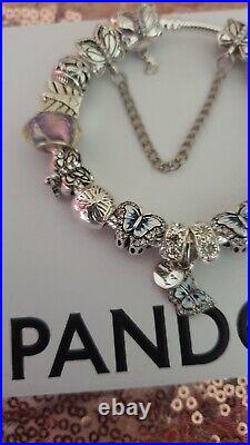 Genuine Pandora Bracelet Butterfly Clasp +Charms S925 ALE 19 cm+ Pandora Box