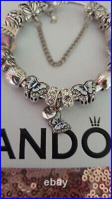 Genuine Pandora Bracelet Butterfly Clasp +Charms S925 ALE 19 cm+ Pandora Box