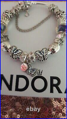 Genuine Pandora Bracelet Butterfly Clasp +Charms S925 ALE 19 cm+ Pandora Box