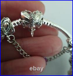 Genuine Pandora Bracelet Butterfly Clasp +Charms S925 ALE 19 cm+ Pandora Box