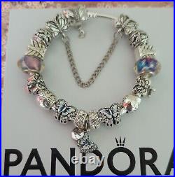 Genuine Pandora Bracelet Butterfly Clasp +Charms S925 ALE 19 cm+ Pandora Box